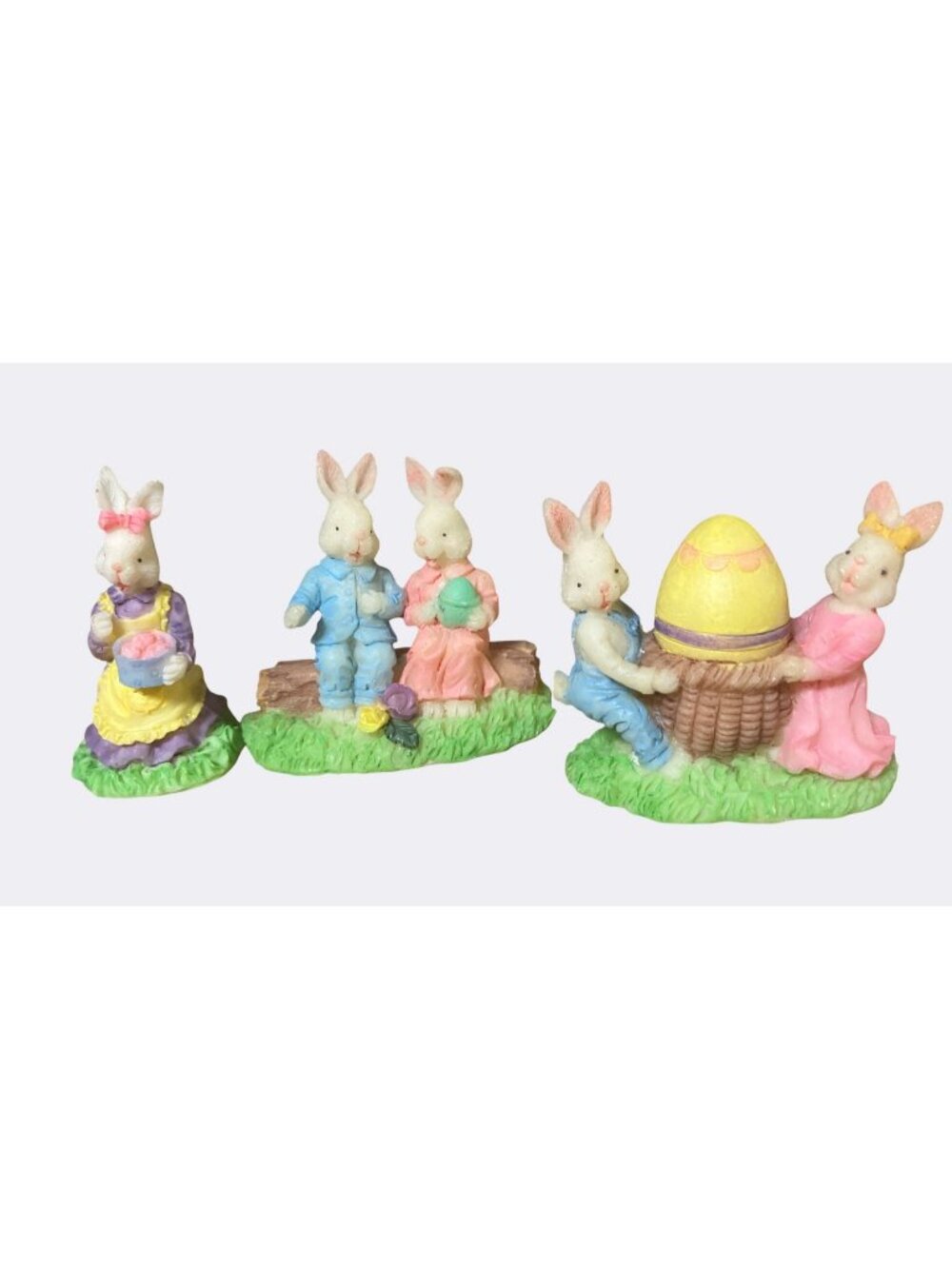Easter Bunny Figurines With Pastel Outfits and Egg Decorations Approx. 2" Tall